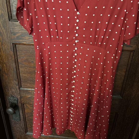 Madewell Red White Polka Dot Button Front Swing Dress Sz 12 - Picture 4 of 10